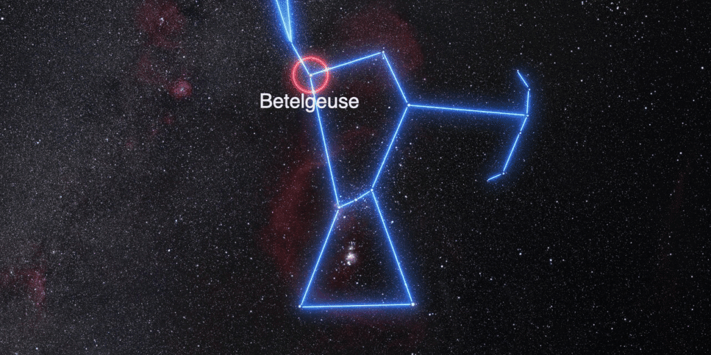betelgeuse star in orion constellation in dark sky
