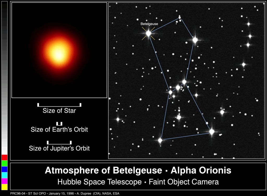 betelgeuse star in orion constellation by the hubble telescope
