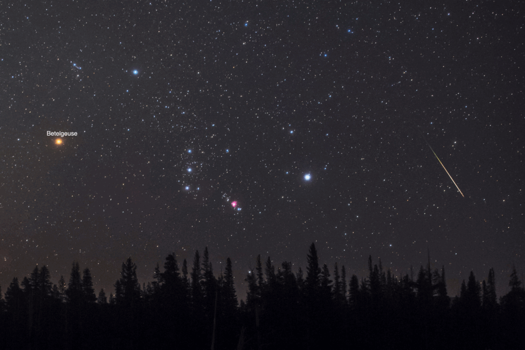 betelgeuse star in orion constellation in dark sky